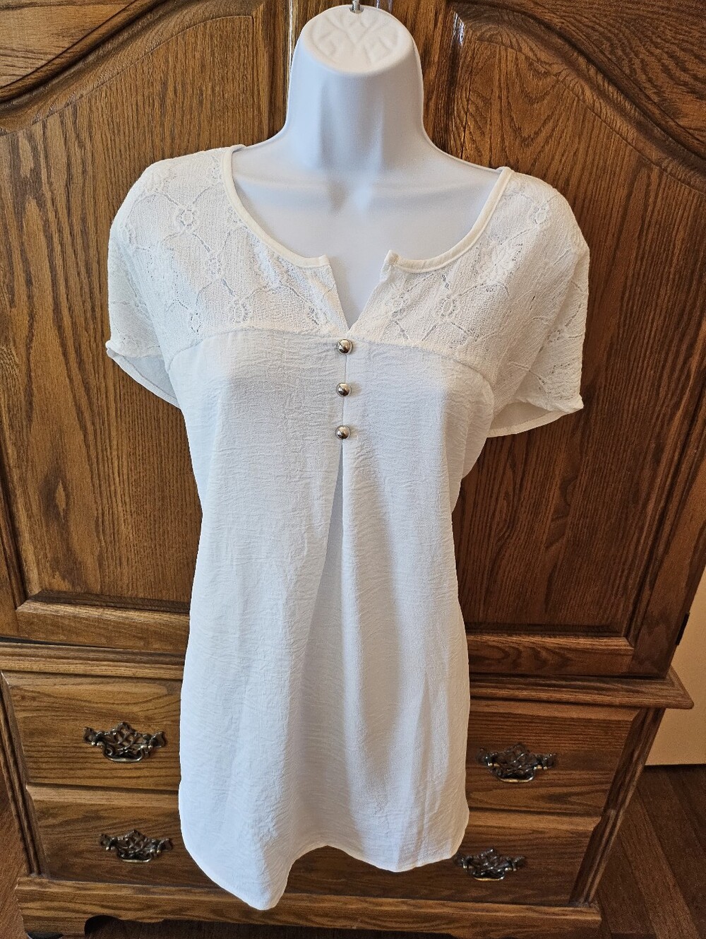 Lace Yoke Button-Front Top - Picture 5 of 5